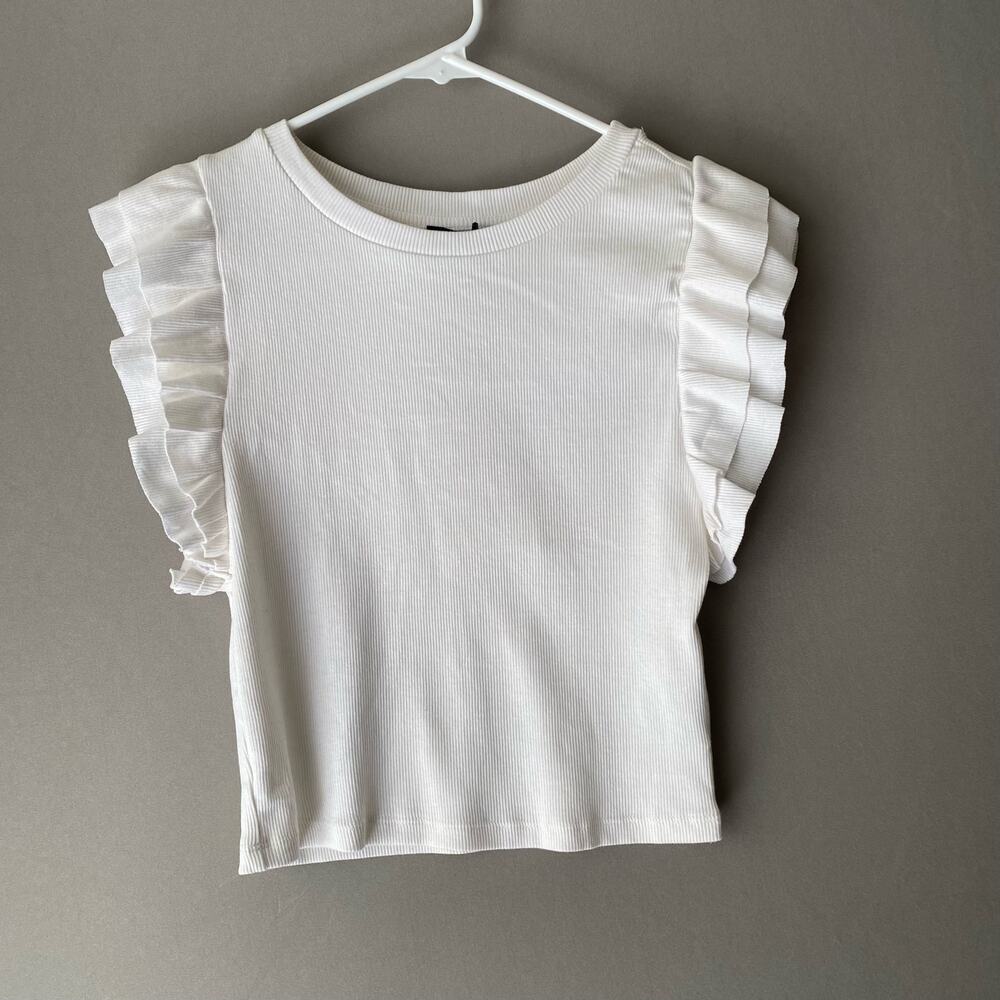 Zara sz L ruffle sleeve ribbed crop tank‎ top NWT